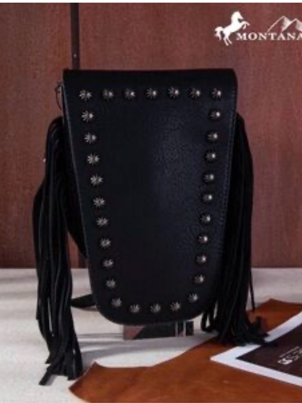 Montana West Black Fringe Studded Crossbody/Sling NWT